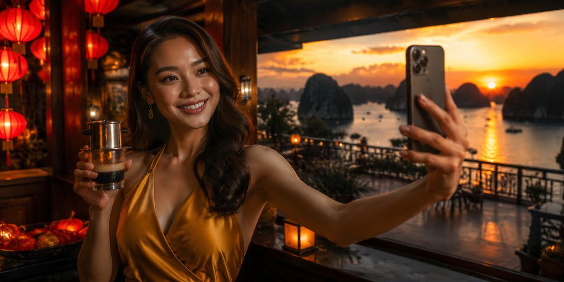 Người dùng Hội An xem kèo bóng đá trực tuyến bên ly cà phê vào buổi sáng