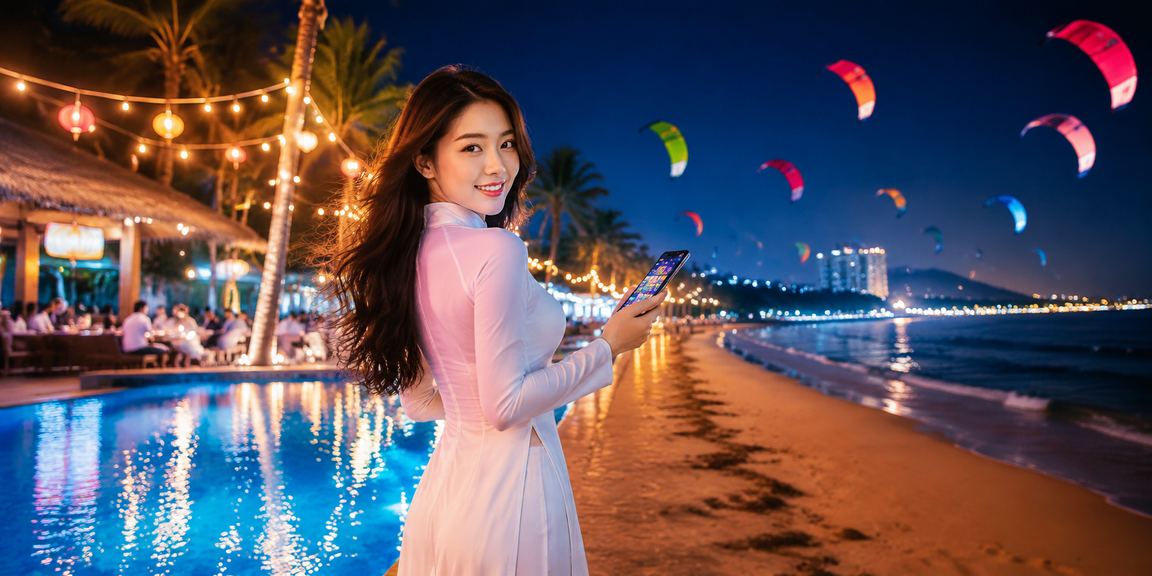 Người dùng Mũi Né mặc áo dài thưởng thức cược thể thao trên điện thoại di động