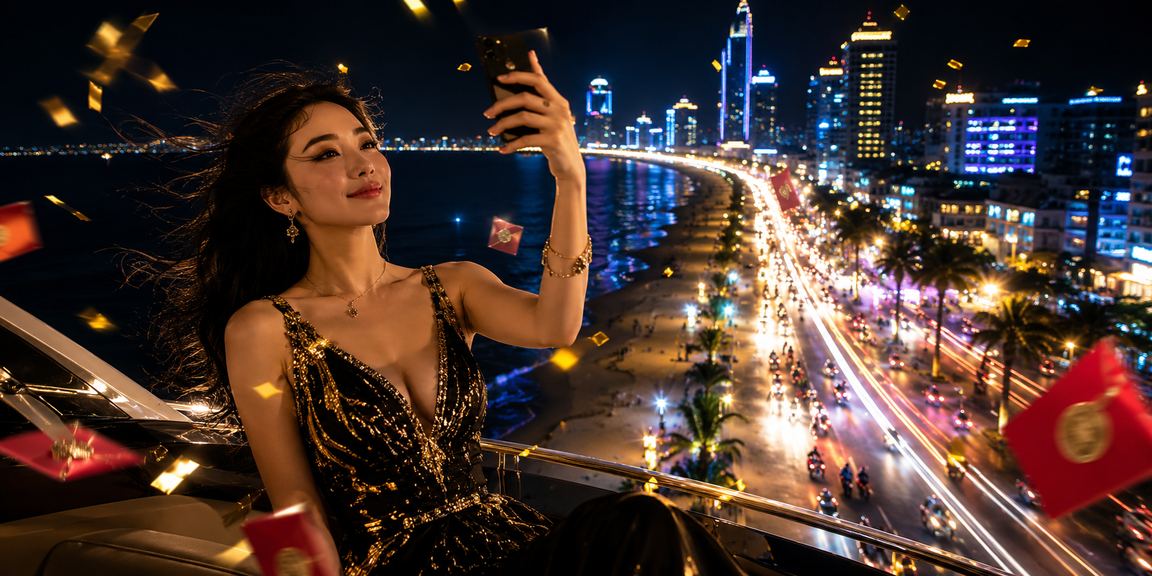 Không khí cổ vũ bóng đá đêm Quy Nhơn với đèn neon rực rỡ